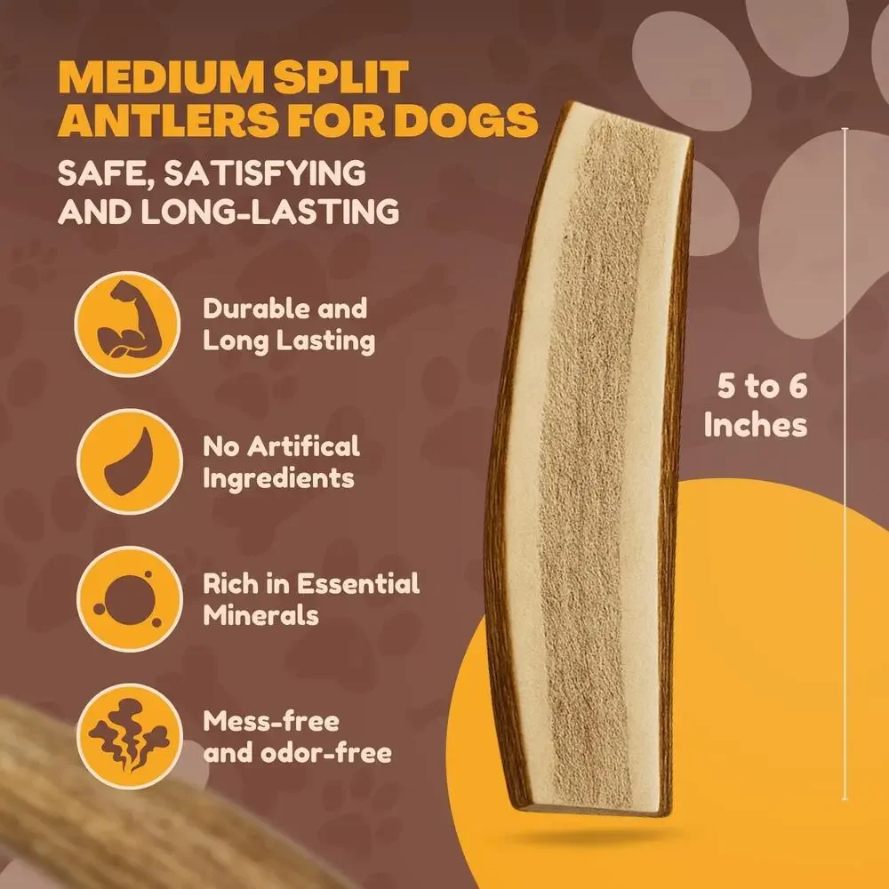 NWT WhiteTail Naturals Split Red Deer Antlers Medium Breed Dog Treats, 6 Count